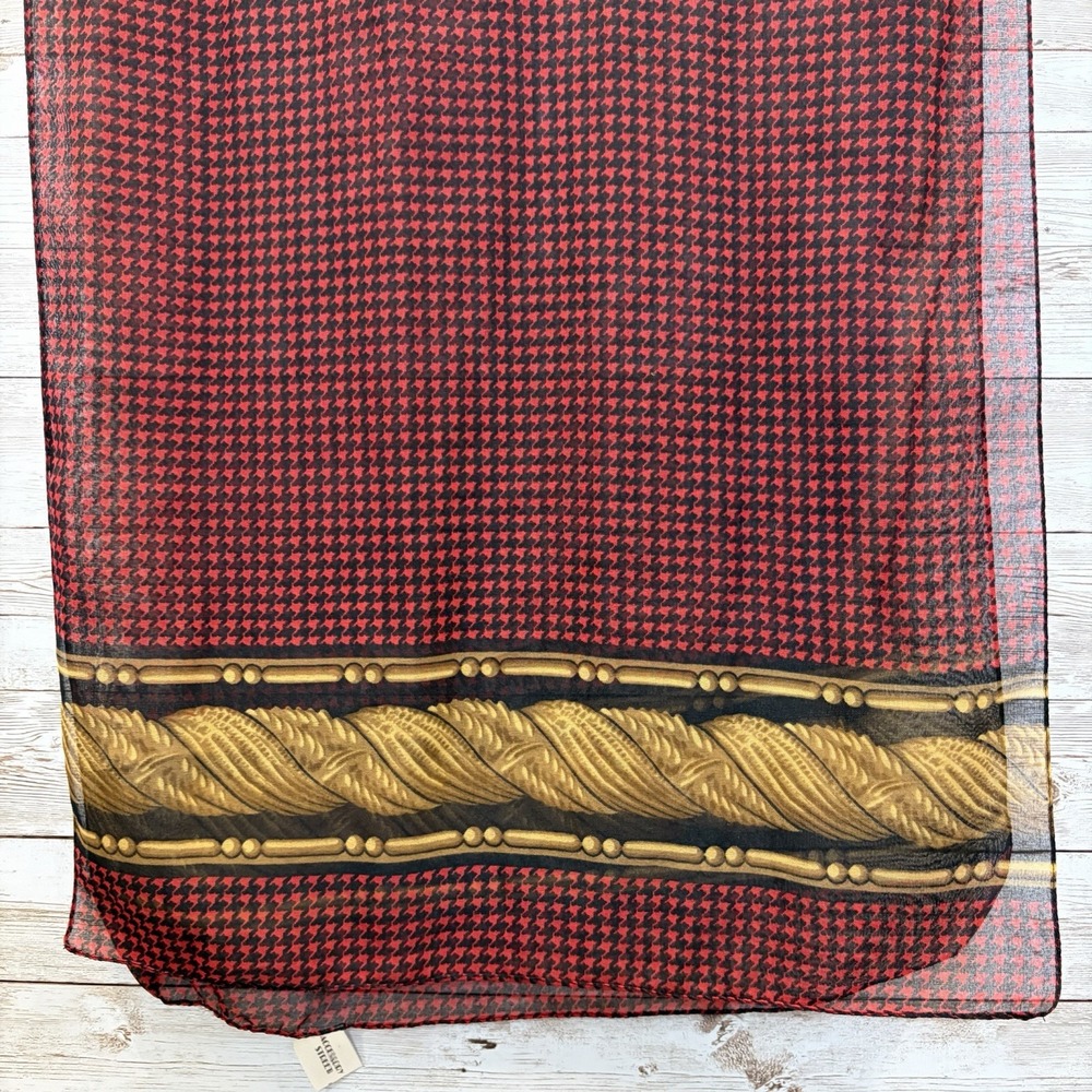 Vtg Accessory Street Womens Scarf Red Black Houndstooth Gold Rope Print Italy